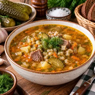Рассольник с перловкой